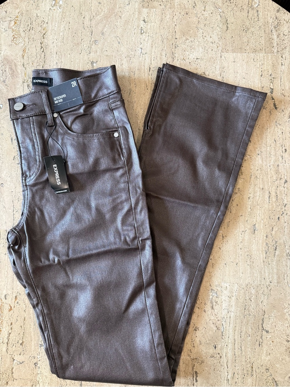 Express Women's Dark Brown Coated Wide Leg Jeans